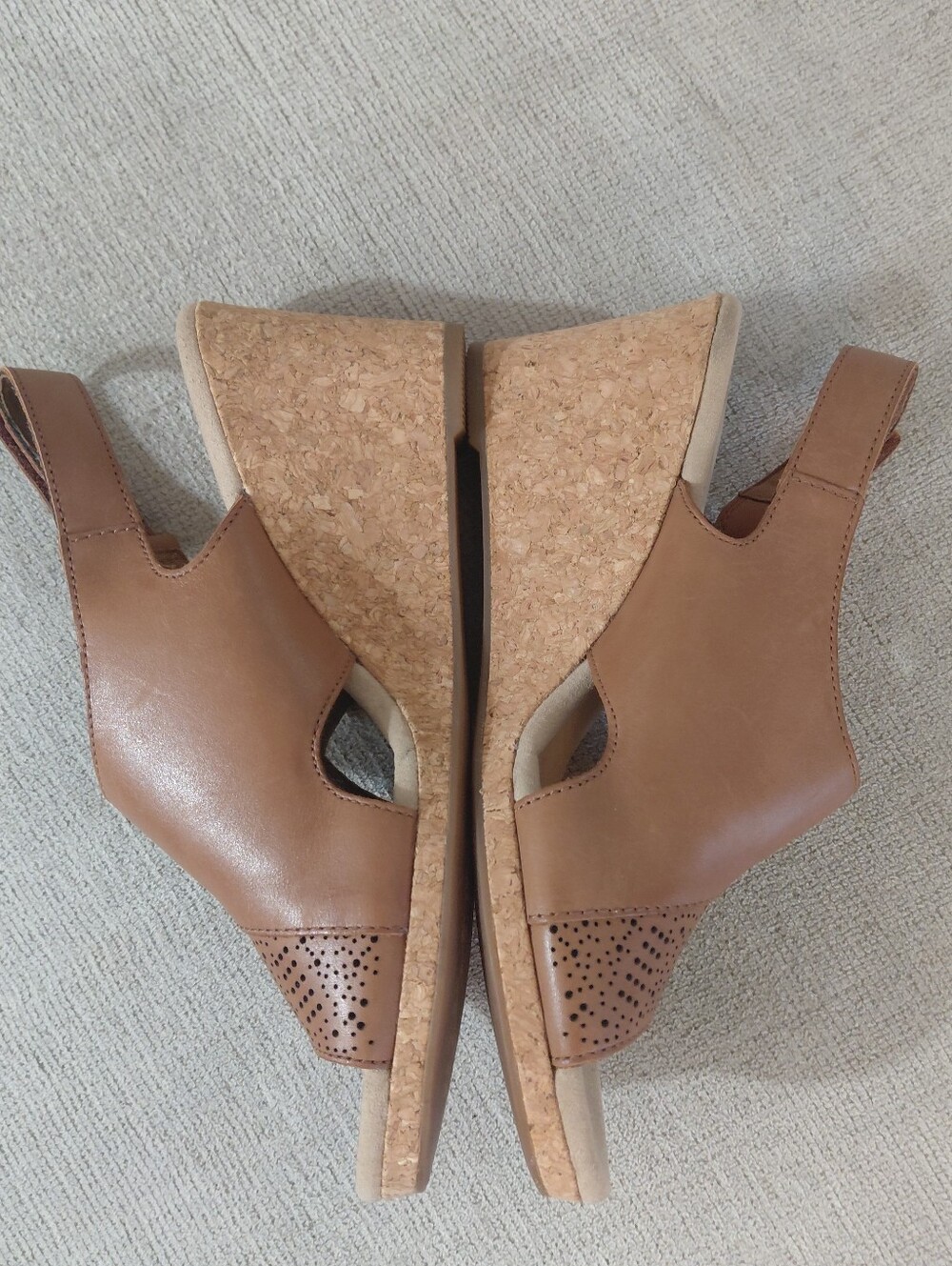 Clarks Brown Leather Perforated Slingback Wedge Sandals - Picture 2 of 11
